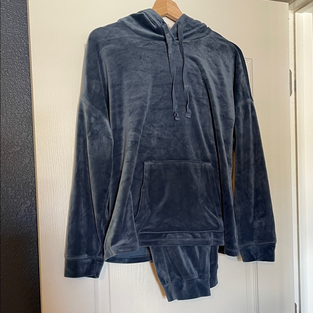 LOFT Women's Plush Hoodie Set in Dark Teal/Navy